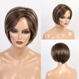 Maxbell Charming Short Human Hair Women Straight Side Part Brown Blonde Natural Wigs