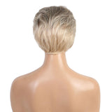 Maxbell 8'' Lady Human Hair Short Straight Wigs Layered Shaggy Cosplay Daily Wig Mixed