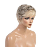 Maxbell 8'' Lady Human Hair Short Straight Wigs Layered Shaggy Cosplay Daily Wig Mixed