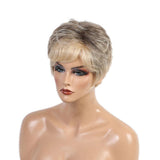 Maxbell 8'' Lady Human Hair Short Straight Wigs Layered Shaggy Cosplay Daily Wig Mixed
