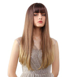 Maxbell 24'' Women Long Straight Synthetic Heat Resistant Wigs for Cosplay Party Brown