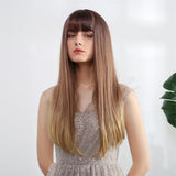 Maxbell 24'' Women Long Straight Synthetic Heat Resistant Wigs for Cosplay Party Brown