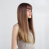 Maxbell 24'' Women Long Straight Synthetic Heat Resistant Wigs for Cosplay Party Brown