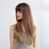 Maxbell 24'' Women Long Straight Synthetic Heat Resistant Wigs for Cosplay Party Brown