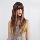 Maxbell 24'' Women Long Straight Synthetic Heat Resistant Wigs for Cosplay Party Brown