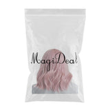 Max Maxb 14'' Fashion Pink Women Wavy Wig Synthetic Cosplay Anime Bob Wigs with Bangs