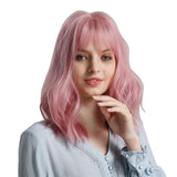 Max Maxb 14'' Fashion Pink Women Wavy Wig Synthetic Cosplay Anime Bob Wigs with Bangs