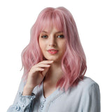 Max Maxb 14'' Fashion Pink Women Wavy Wig Synthetic Cosplay Anime Bob Wigs with Bangs