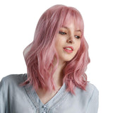 Max Maxb 14'' Fashion Pink Women Wavy Wig Synthetic Cosplay Anime Bob Wigs with Bangs
