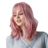 Max Maxb 14'' Fashion Pink Women Wavy Wig Synthetic Cosplay Anime Bob Wigs with Bangs