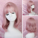 Max Maxb 14'' Fashion Pink Women Wavy Wig Synthetic Cosplay Anime Bob Wigs with Bangs