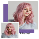 Max Maxb 14'' Fashion Pink Women Wavy Wig Synthetic Cosplay Anime Bob Wigs with Bangs