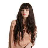 Max Maxb 28'' Dark Brown Women Synthetic Natural Looking Long Curly Wigs w/ Flat Bang