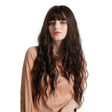 Max Maxb 28'' Dark Brown Women Synthetic Natural Looking Long Curly Wigs w/ Flat Bang