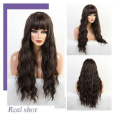 Max Maxb 28'' Dark Brown Women Synthetic Natural Looking Long Curly Wigs w/ Flat Bang