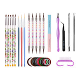Maxbell 14pcs Nail Art Painting Brushes Dotting Pen Rhinestones Striping Tape Set