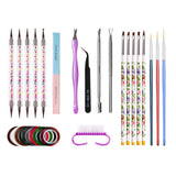 Maxbell 14pcs Nail Art Painting Brushes Dotting Pen Rhinestones Striping Tape Set