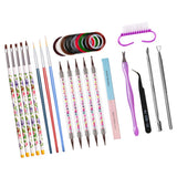 Maxbell 14pcs Nail Art Painting Brushes Dotting Pen Rhinestones Striping Tape Set