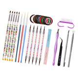 Maxbell 14pcs Nail Art Painting Brushes Dotting Pen Rhinestones Striping Tape Set