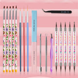 Maxbell 14pcs Nail Art Painting Brushes Dotting Pen Rhinestones Striping Tape Set