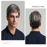Maxbell 10'' Men's Short Straight Side Part Natural Looking Cosplay Wig Gray