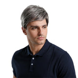 Maxbell 10'' Men's Short Straight Side Part Natural Looking Cosplay Wig Gray