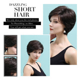 Maxbell Fashion Women Dark Brown Human Hair Wigs Short Natural Straight Full Wig 10"
