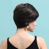 Maxbell Fashion Women Dark Brown Human Hair Wigs Short Natural Straight Full Wig 10"
