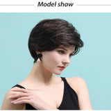 Maxbell Fashion Women Dark Brown Human Hair Wigs Short Natural Straight Full Wig 10"
