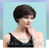 Maxbell Fashion Women Dark Brown Human Hair Wigs Short Natural Straight Full Wig 10"