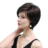 Maxbell Fashion Women Dark Brown Human Hair Wigs Short Natural Straight Full Wig 10"