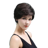 Maxbell Fashion Women Dark Brown Human Hair Wigs Short Natural Straight Full Wig 10"