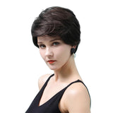 Maxbell Fashion Women Dark Brown Human Hair Wigs Short Natural Straight Full Wig 10"