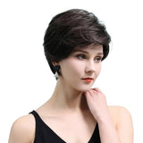 Maxbell Fashion Women Dark Brown Human Hair Wigs Short Natural Straight Full Wig 10"