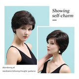 Maxbell Fashion Women Dark Brown Human Hair Wigs Short Natural Straight Full Wig 10"