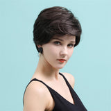 Maxbell Fashion Women Dark Brown Human Hair Wigs Short Natural Straight Full Wig 10"