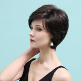 Maxbell Fashion Women Dark Brown Human Hair Wigs Short Natural Straight Full Wig 10"