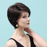 Maxbell Fashion Women Dark Brown Human Hair Wigs Short Natural Straight Full Wig 10"