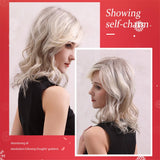 Maxbell 16'' Women Graceful Blonde Natural Medium Curly Wavy Cosplay Human Hair Wig