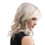 Maxbell 16'' Women Graceful Blonde Natural Medium Curly Wavy Cosplay Human Hair Wig