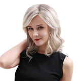 Maxbell 16'' Women Graceful Blonde Natural Medium Curly Wavy Cosplay Human Hair Wig