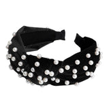 Maxbell Faux Pearls Knotted Hair Hoop Women Pretty Velvet Hairband Headband Black
