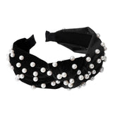 Maxbell Faux Pearls Knotted Hair Hoop Women Pretty Velvet Hairband Headband Black