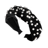 Maxbell Faux Pearls Knotted Hair Hoop Women Pretty Velvet Hairband Headband Black