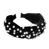 Maxbell Faux Pearls Knotted Hair Hoop Women Pretty Velvet Hairband Headband Black