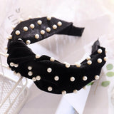 Maxbell Faux Pearls Knotted Hair Hoop Women Pretty Velvet Hairband Headband Black