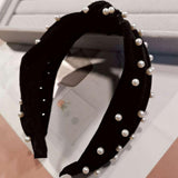Maxbell Faux Pearls Knotted Hair Hoop Women Pretty Velvet Hairband Headband Black