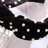 Maxbell Faux Pearls Knotted Hair Hoop Women Pretty Velvet Hairband Headband Black