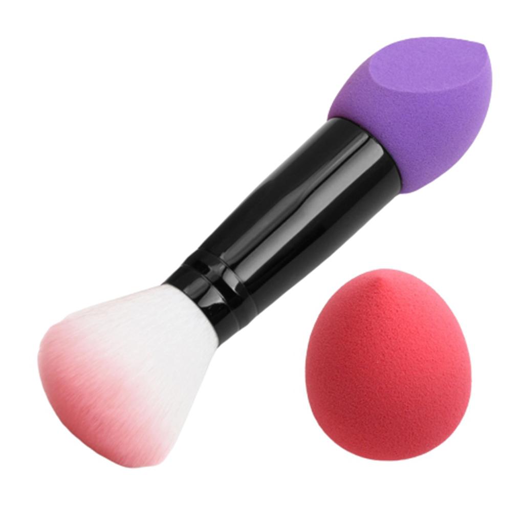 Double Headed Makeup Cosmetics Blush Brush Powder Foundation Sponge Puff Purple