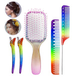 Maxbell 4pcs Rainbow Air Cushion Comb No Knots with 2 Clips for Hair Styling